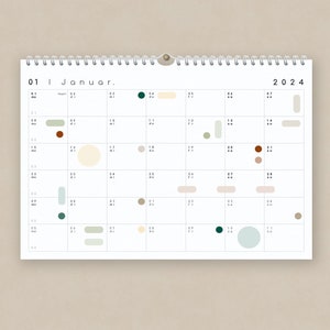 Calendar 2024 with adhesive dots, desk calendar, wall calendar, annual planner, monthly overviews, DIN A4 & A3, landscape format, calendar binding white