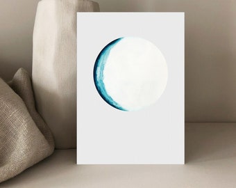 Postkarte MOND | GEBURTSTAGSKARTE | KREIS | abstrakt | minimalistisch | Aquarellmalerei | petrol | blautöne | Din A6