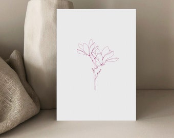 Magnolia Postcard, Birthday Card, Lineart, Gift Card, Flower Postcard, Greeting Card, Envelope Card, Gift Card, Floral,A6