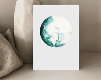 Postkarte MOND | GEBURTSTAGSKARTE | KREIS | abstrakt | minimalistisch | Aquarellmalerei | mit | Din A6