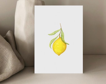 Cartolina limone, limone, limone, ramo di limone, Din A6, cartone strutturato in lino