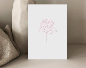 Pfingstrose Postkarte, Karte zum Geburtstag, Lineart, Karte Geschenk, Bluempostkarte, Grußkarte, Geschenkkarte, floral, DinA6