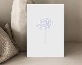 Hortensie Postkarte, Karte zum Geburtstag, Lineart, Karte Geschenk, Blumenpostkarte, Grußkarte, Karte mit Umschlag, Geschenkkarte, floral,A6