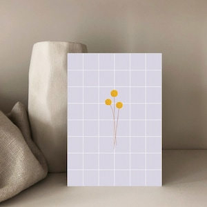 Carte Craspedia, pilons, boules jaunes, fleur jaune, carte postale, carte anniversaire, carte cadeau, carte fleur, motif botanique, Din A6
