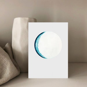 Carte postale LUNE | CARTE D'ANNIVERSAIRE | CERCLE | abstrait | minimaliste | peinture à l'aquarelle | pétrole | nuances de bleu | Din A6