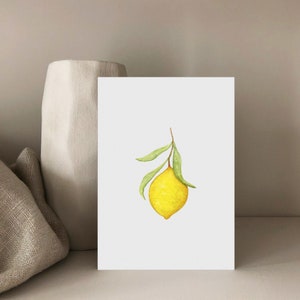 Zitronen Postkarte, Zitrone, Lemon, Zitronenzweig, Din A6, Leinenstrukturkarton