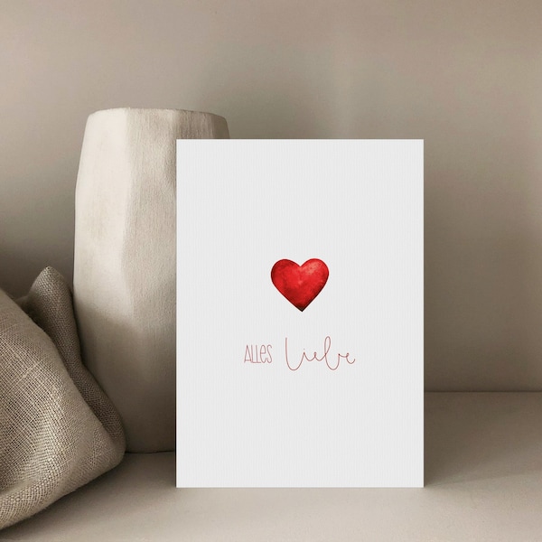 Alles Liebe Karte, Herz, Geburtstagskarte, Alles Liebe, Karte Liebe, Hochzeitskarte, Valentinstag, Glückwünsche, Postkarte, Klappkarte,  A6