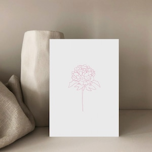 Pfingstrose Postkarte, Karte zum Geburtstag, Lineart, Karte Geschenk, Bluempostkarte, Grußkarte, Geschenkkarte, floral, DinA6