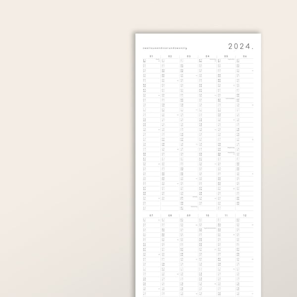Wandkalender 2024, Kalender mit Klebepunkten, Kalenderposter, Jahresplaner, langer Kalender, Jahresübersicht, 29,7 x 84,1