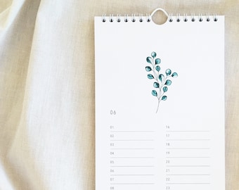 Geburtstagskalender mit floralen Motiven, Kalender mit Ringbindung, Blumen-Kalender, immerwährende Kalender auf weißem Recyclingpapier