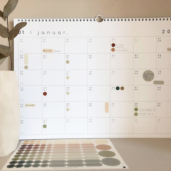 A3 KALENDER mit Klebepunkten 2024, großer Kalender, Kalender mit Aufklebern, Monatsübersicht, Familienkalender, Recyclingpapier, A3