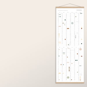 Calendar with stickers 2024, calendar with adhesive dots, calendar poster, year planner, long calendar, year overview, 29.7 x 84.1