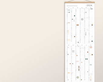 Calendrier avec autocollants 2024, calendrier avec points adhésifs, affiche de calendrier, planificateur annuel, calendrier long, aperçu de l'année, 29,7 x 84,1