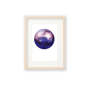 IMPRESSION D'ART LUNE, cercle, aquarelle, rond, minimaliste, intérieur, cadeau, affiche, impression, mini affiche, aimant, bleu, bleu foncé, violet DIN A5