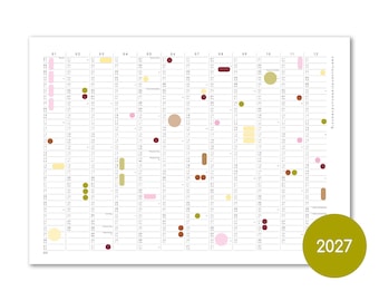 A2/A1 jaarplanner met plakstippen, kalender voor 2027, kalender met stickers, jaaroverzicht, kalenderposter, grote wandkalender, kalender