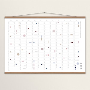 Annual planner A2/A1 with adhesive dots 2024, calendar with stickers, annual overview, large calendar, calendar poster, wall calendar image 1