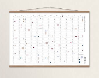 Jaarplanner A2/A1 met zelfklevende stippen 2024, kalender met stickers, jaaroverzicht, grote kalender, kalenderposter, wandkalender