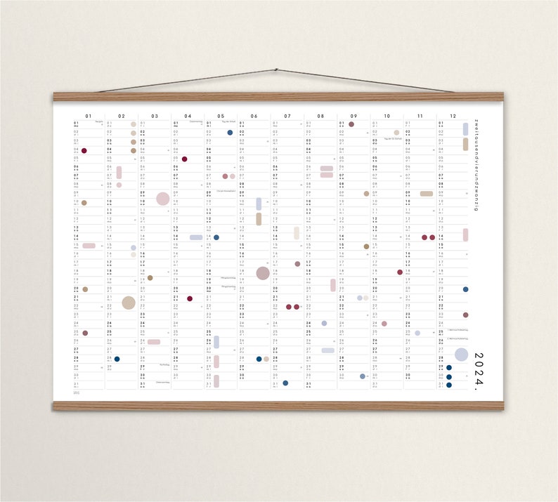 Annual planner A2/A1 with adhesive dots 2024, calendar with stickers, annual overview, large calendar, calendar poster, wall calendar image 1