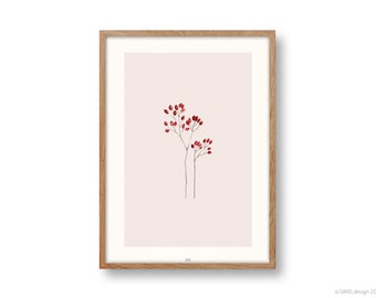 Floral poster Din A4 | Berry | Rosehip branch | Rosehips | Floral | Botanical | Plant poster | Flower picture | Minimalist | Abstract