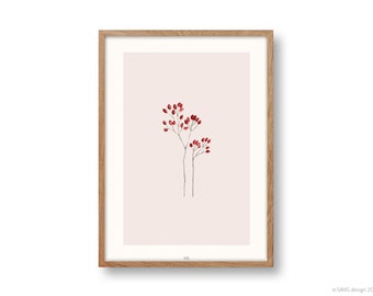 florales Poster Din A4 | Beere | Hagebuttenzweig | Hagebutten | floral | botanisch | Pflanzenposter | Blumenbild | minimalistisch | abstrakt