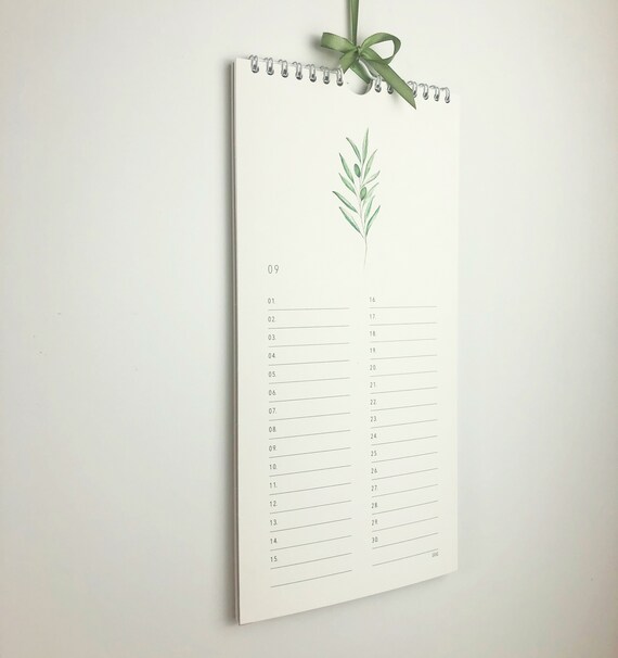 Geburtstagskalender mit floralen Motiven, Kalender mit Ringbindung, Blumen-Kalender, immerwährende Kalender auf weißem Naturpapier