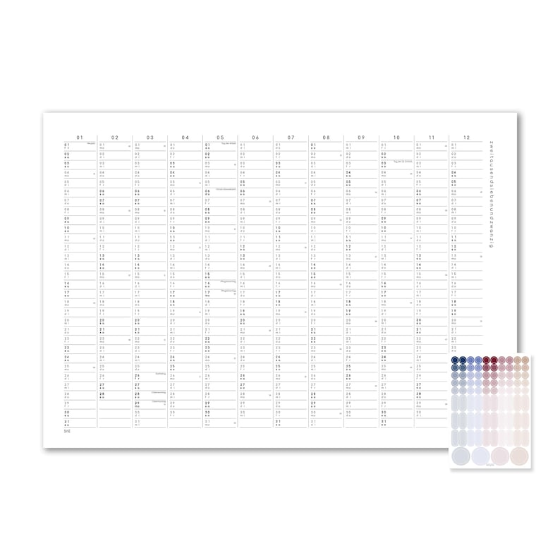 Agenda annuel A2/A1 avec pastilles adhésives, calendrier 2027, calendrier avec autocollants, aperçu de l'année, poster calendrier, grand calendrier mural, calendrier image 12