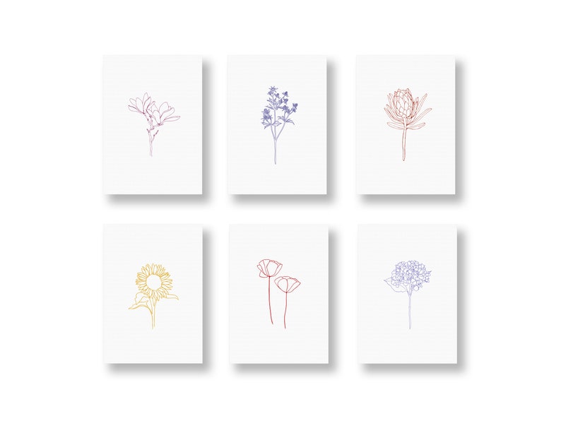 POSTCARD SET of 6 cards, botany set, greeting cards, gift cards, flower cards, plant cards, 6 postcards per set, in DIN A6 Florallines - Set