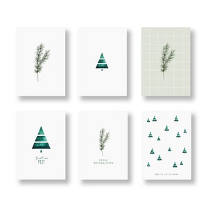 Weihnachtskarten-Set, Postkarten Weihnachten, Tannenzweig, Weihnachtsbaum, Weihnachten, 6 Postkarten mit Briefumschlägen, Din A6