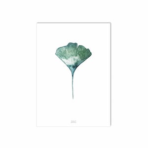 GINKGO Karte, Ginkgoblatt, Botanikkarte, Pflanzenposter, Aquarellposter, Pflanzenillustration, DIN A6, DIN A5