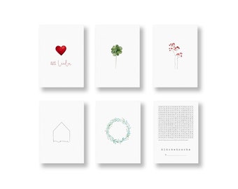 SET DI CARTOLINE di 6 cartoline, biglietti di auguri, biglietti di compleanno, buoni regalo, biglietti di fiori, biglietti di piante, 6 cartoline per set, in DIN A6