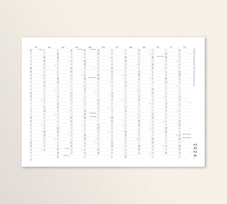 Annual planner A2/A1 with adhesive dots 2024, calendar with stickers, annual overview, large calendar, calendar poster, wall calendar ohne Posterleisten