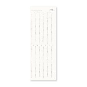 K&ouml;nnte beinhalten: Ein vertikaler Wandkalender f&uuml;r das Jahr 2027 auf wei&szlig;em Hintergrund. Das Layout zeigt zw&ouml;lf Spalten f&uuml;r jeden Monat, wobei die numerischen Daten in Zeilen aufgelistet sind. Der Text 2027 ist oben rechts in schwarzer Farbe aufgedruckt.