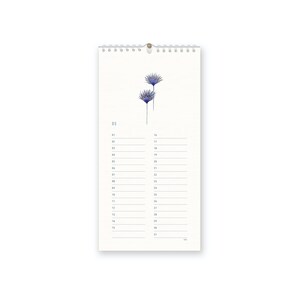 Pu&ograve; includere: Un calendario semplice con un'illustrazione ad acquerello di due fiori blu. Il calendario &egrave; per il mese di dicembre.