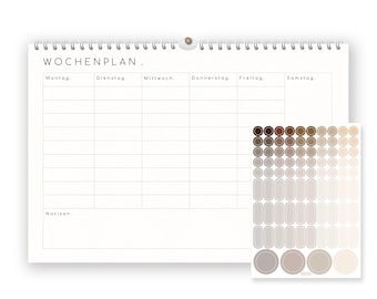Weekplanner met stickers, weekkalender, koeienhuidband, planner, maaltijdplanner, afsprakenplanner, to-dolijst, bureaukalender, voor 25 weken DIN A4