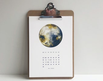 Mondkalender 2027, Tischkalender 2027, Aquarellkalender, Jahresplaner, Wandkalender, mit Mondphasen, Kalender mit Holzhalterung, Din A5 / A4
