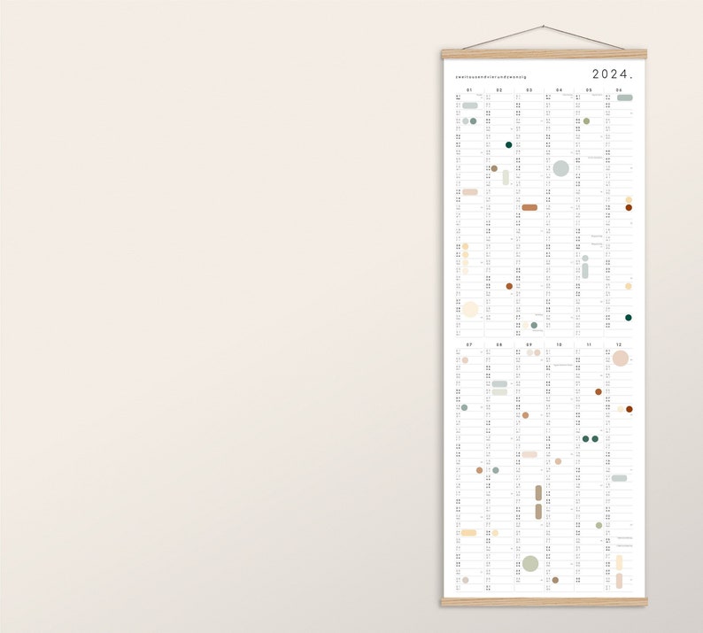 Calendar with stickers 2024, calendar with adhesive dots, calendar poster, year planner, long calendar, year overview, 29.7 x 84.1 image 1