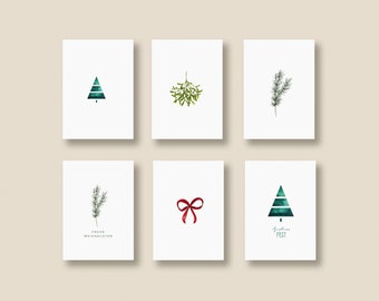 Weihnachtskarten-Set, Postkarten Weihnachten, Tannenzweig, Weihnachtsbaum, Weihnachten, 6 Postkarten mit Briefumschlägen, Din A6