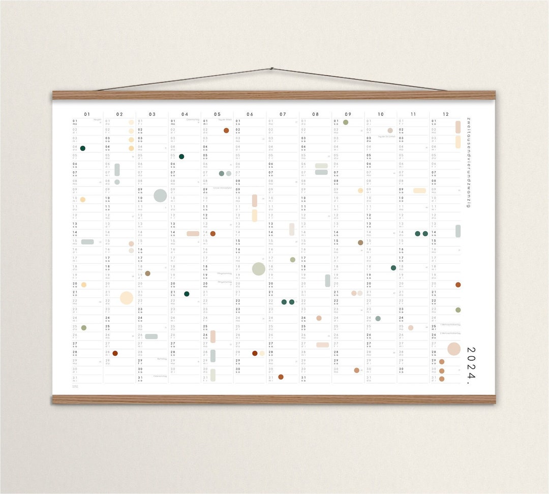 Großer Kalender A1, Kalender 2024, großes Kalenderposter, Kalender mit 