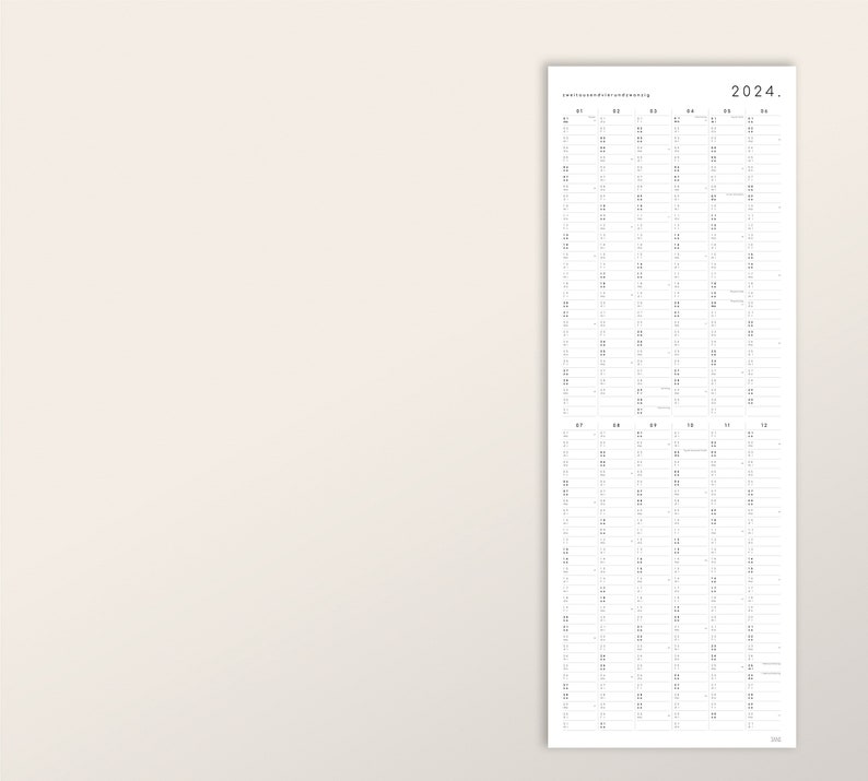 Kalender mit Aufklebern 2024, Kalender mit Klebepunkten, Kalenderposter, Jahresplaner, langer Kalender, Jahresübersicht, 29,7 x 84,1 KALENDER 2024