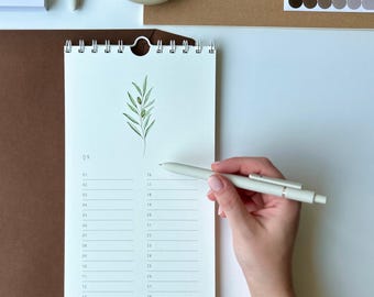 Calendario dei compleanni con motivi floreali, calendario ad anelli, calendario floreale, calendario perpetuo su carta naturale bianca