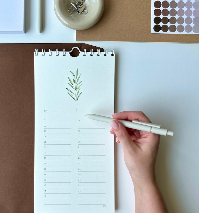 Calendario dei compleanni con motivi floreali, calendario ad anelli, calendario floreale, calendario perpetuo su carta naturale bianca immagine 1