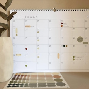 CALENDARIO A3 con punti adesivi 2025, calendario grande, calendario con adesivi, panoramica mensile, calendario famiglia, carta riciclata, A3