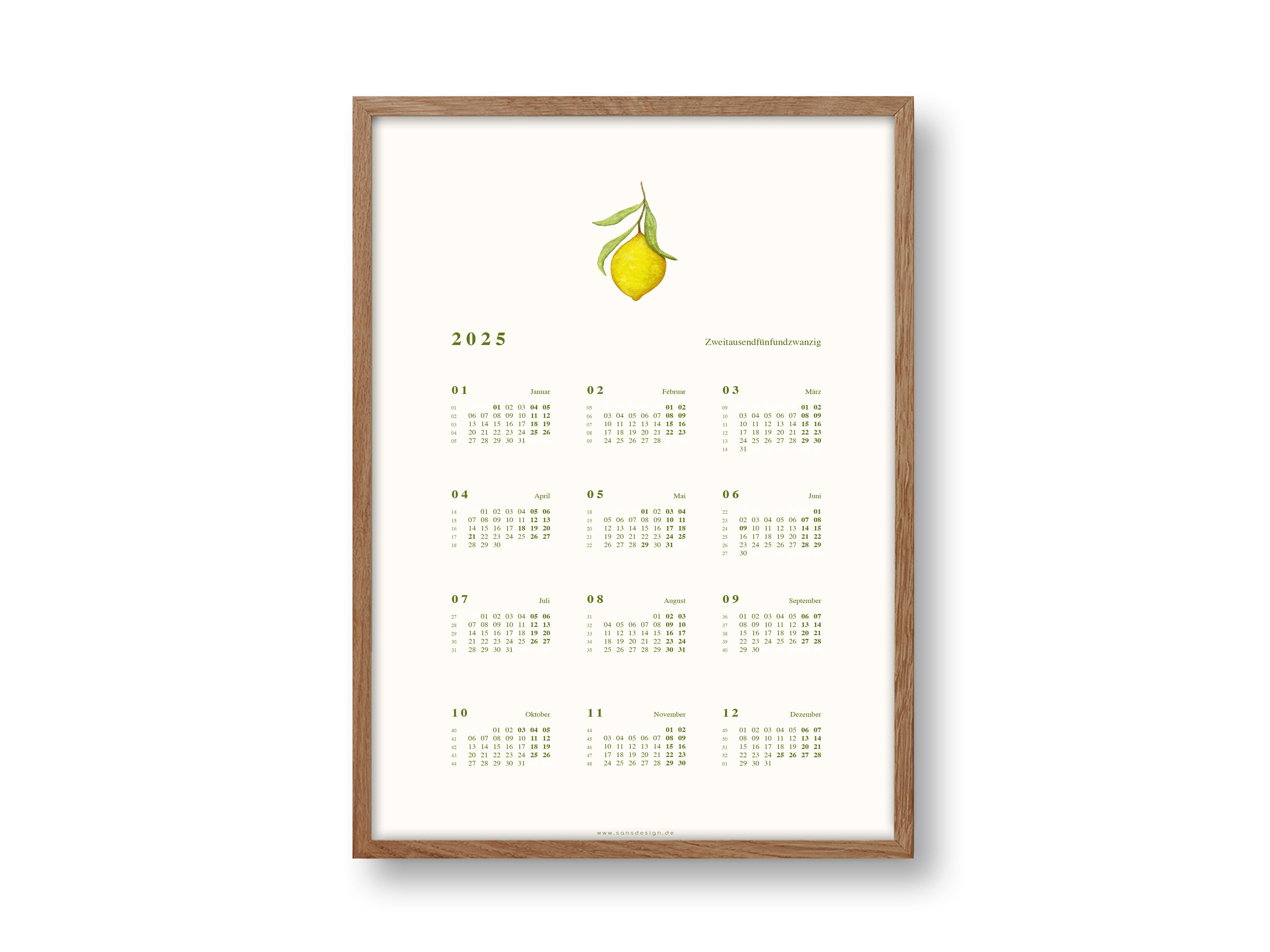 Annual calendar 2025, lemon, annual overview, kitchen calendar, calendar 2025, annual planner, calendar, annual calendar, planner, DIN A3/A4