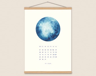 Calendrier lunaire 2024, A5,A4,A3, calendrier 2024, calendrier aquarelle, calendrier de bureau, planificateur annuel, calendrier mural, avec phases de la lune