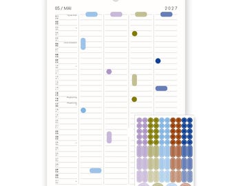 Calendário familiar grande 2027, em formato A3 com adesivos, calendário, planejador familiar, calendário para casais, calendário de 5 colunas, calendário grande