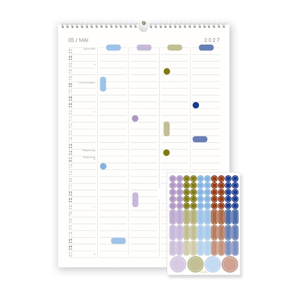 großer Familienkalender 2027, in A3 mit Aufklebern, Kalender, Familienplaner, Paarkalender, Kalender mit 5 Spalten, großer Kalender
