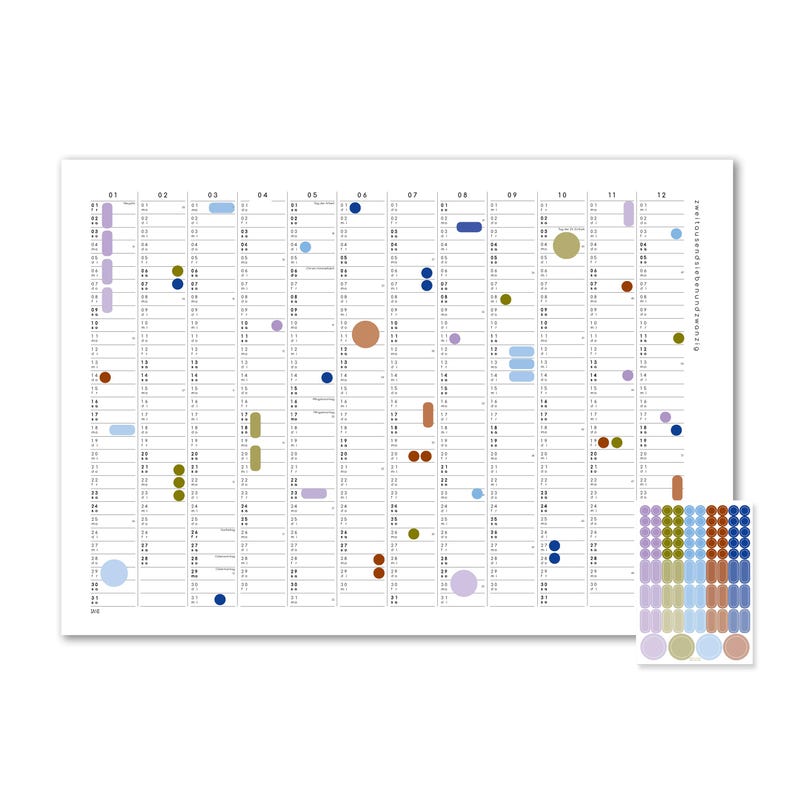 Agenda annuel A2/A1 avec pastilles adhésives, calendrier 2027, calendrier avec autocollants, aperçu de l'année, poster calendrier, grand calendrier mural, calendrier image 2