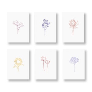 POSTKARTEN-Set aus 6 Karten, Postkarten-Mix, Grußkarten, Geschenkkarten, Blumenkarten, Pflanzen Karten, 6 Postkarten pro Set, in DIN A6 Florallines - Set
