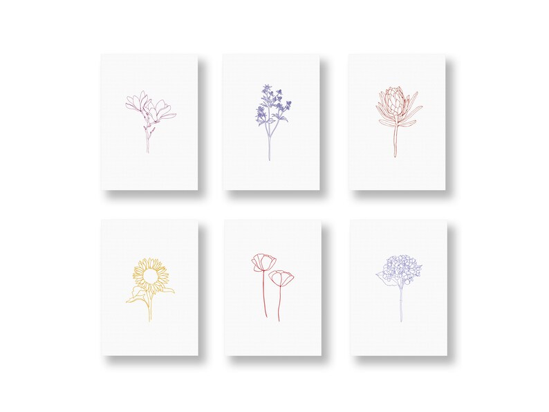 POSTKARTEN-Set aus 6 Karten, Floral-Set, Blumen Grußkarten, Geschenkkarten, Blumenkarten, Pflanzen Karten, 6 Postkarten pro Set, in DIN A6 Florallines - Set