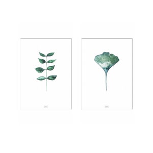 BOTANIK-SET, Set aus zwei Postern, Ginkgo, floral, Pflanzen, Aquarellposter, Kunstdrucke, DIN A5